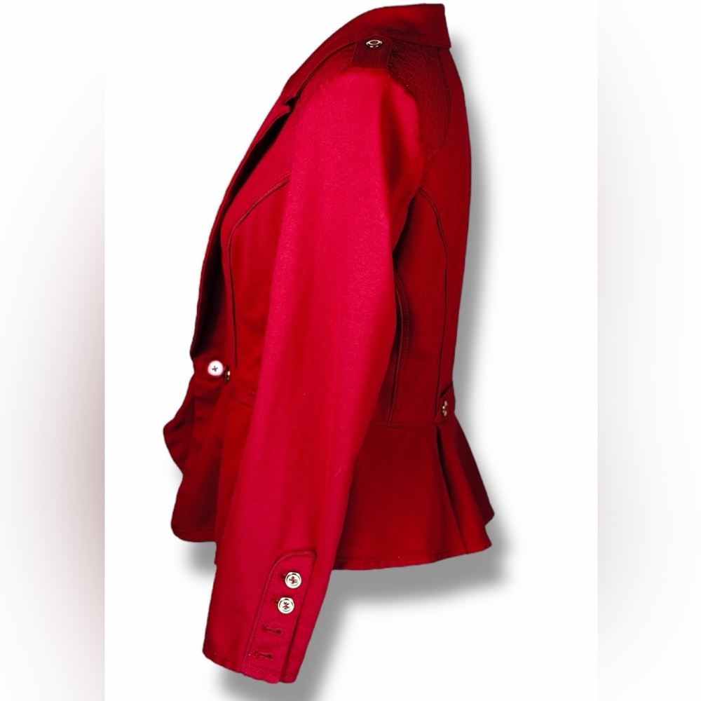 White House Black Market Womens Red Peplum Blazer Jacket Size 10 Gold Button - Picture 4 of 16